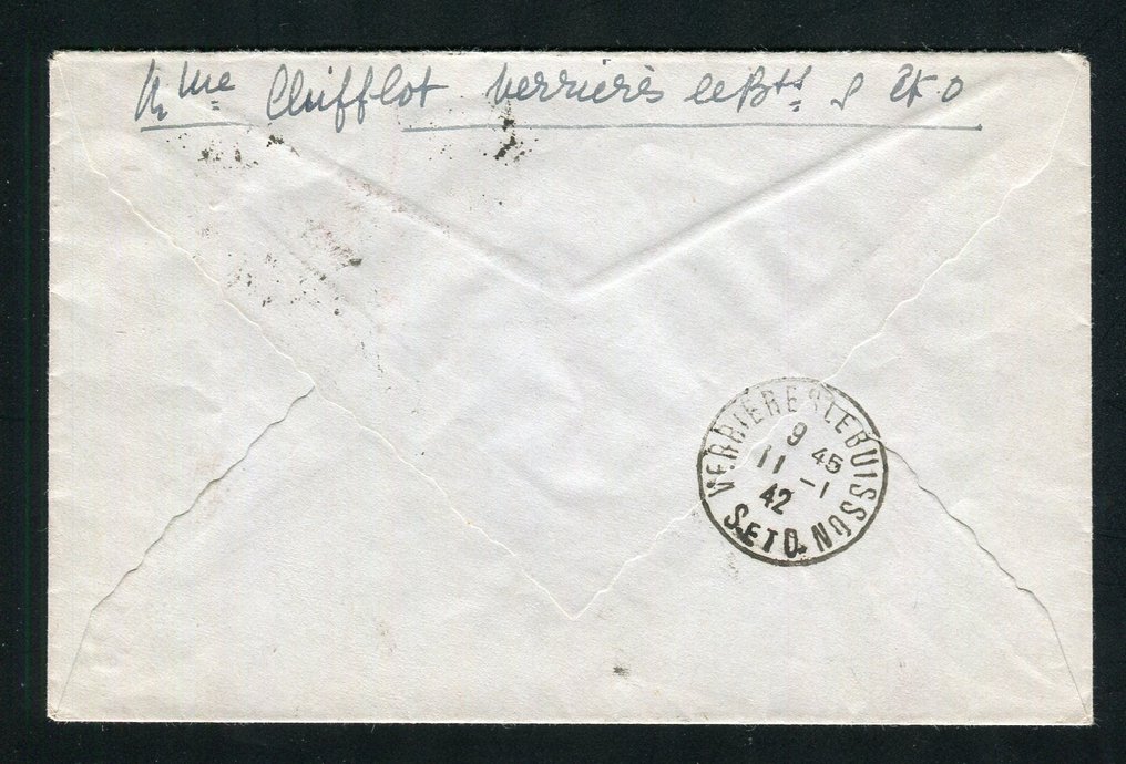 法國 1942 - Verrières le Buisson 的 Superbe & Rare 本地信件 n° 514 Coupé en deux #3.1