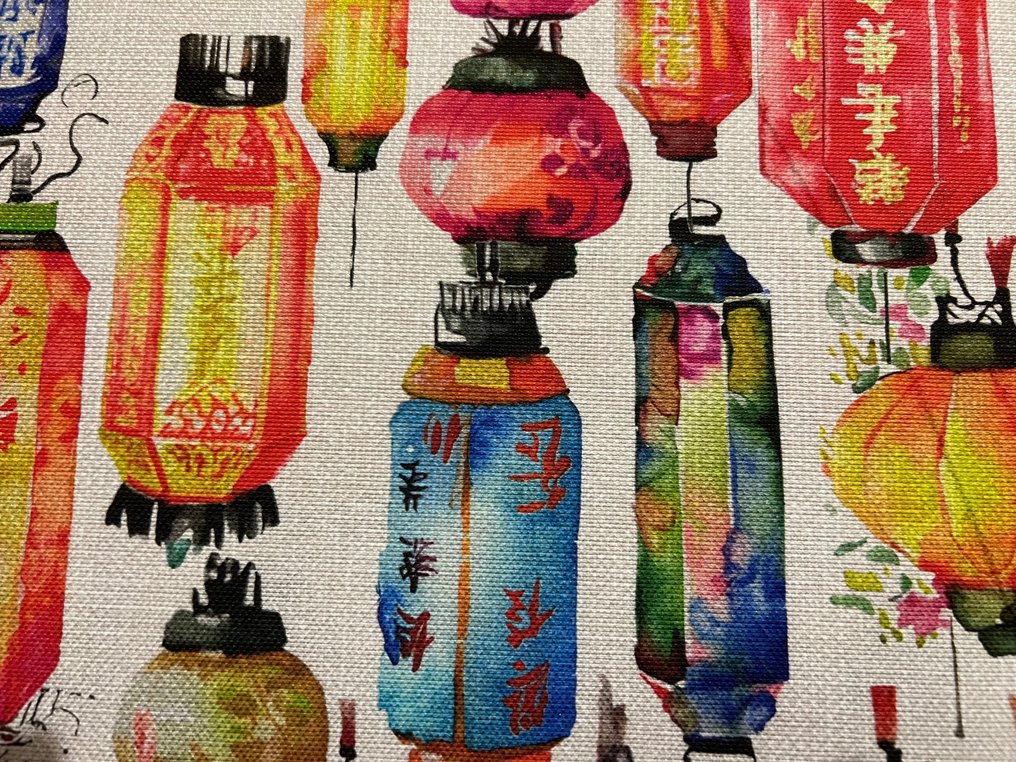 Tissu coton 3,00 x 2,80 mètres - "Lanternes chinoises" - Oriental - - Tissu d’ameublement  - 300 cm - 280 cm #2.1