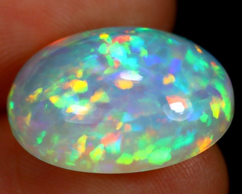 10.25ct Extremely Bright Blue Ethiopian Crystal Welo Opal 5/5 Fire Gorgeous Pattern RARE! Cabochon - Height: 18.8 mm - Width: 13.7 mm- 2.05 g #3.2