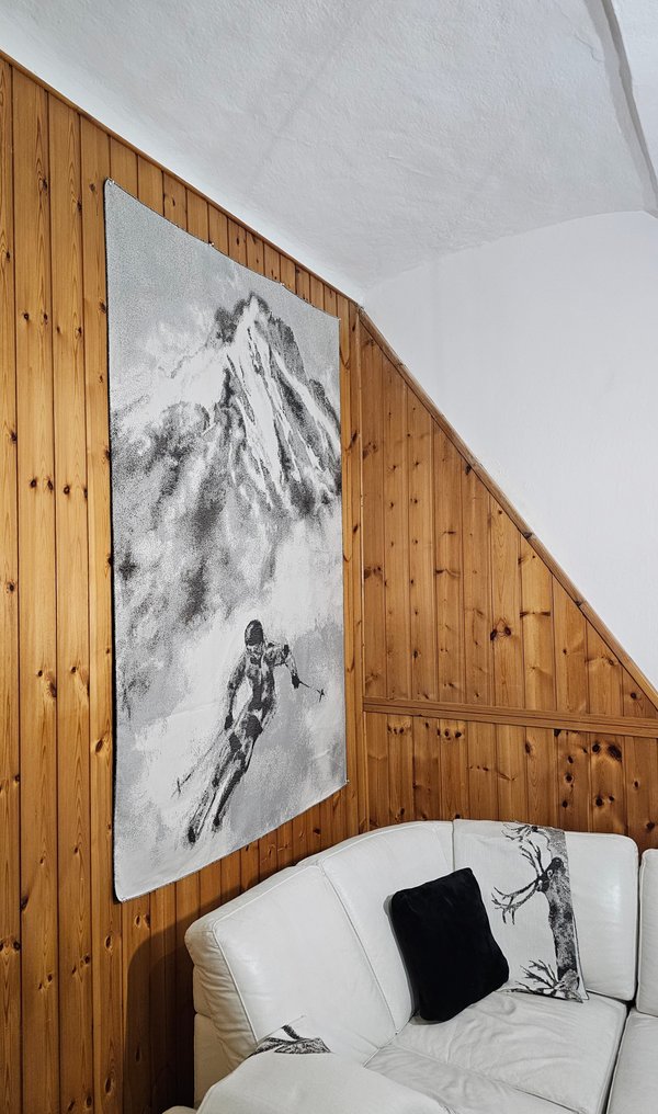 Αράχνη από μαλλί αλπακά με σκιέρ στα βουνά - 185x140cm - Αποκλειστικό Jacquard κατασκευασμένο στην - Ταπετσαρία  - 185 cm - 140 cm #4.3