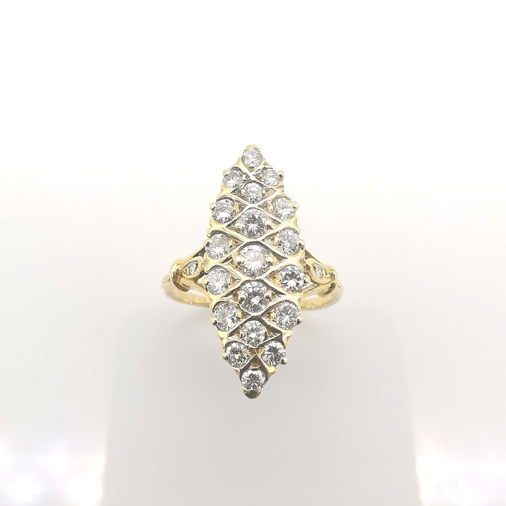 戒指 - 18K包金 黄金 -  1.48ct. tw. 钻石  (天然色彩的) #1.1