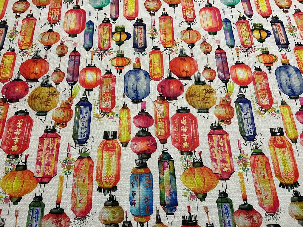 3.00 x 2.80 meters cotton fabric - "Chinese lanterns" - Oriental - - Upholstery fabric  - 300 cm - 280 cm #2.2