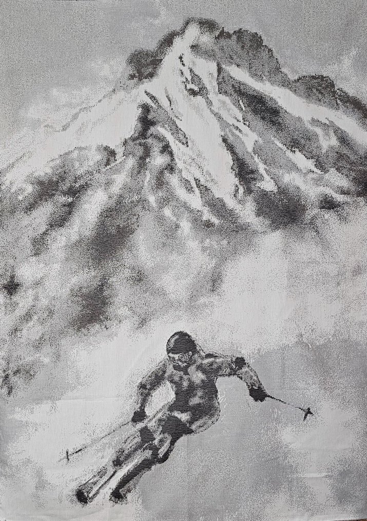 Αράχνη από μαλλί αλπακά με σκιέρ στα βουνά - 185x140cm - Αποκλειστικό Jacquard κατασκευασμένο στην - Ταπετσαρία  - 185 cm - 140 cm #1.0