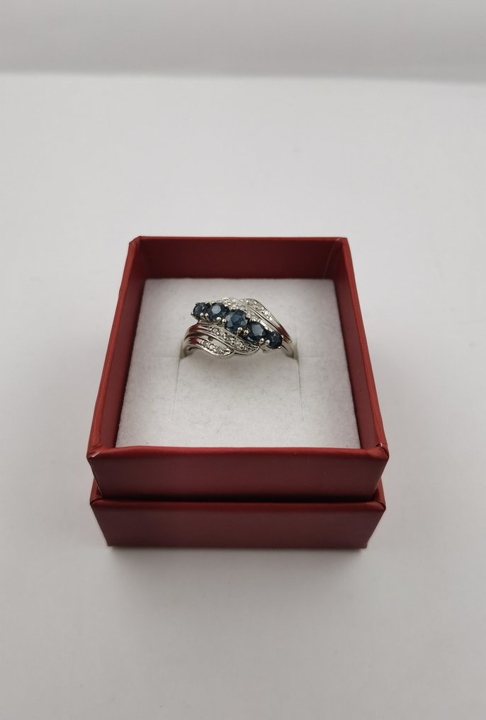 Ring - 14 karaat Witgoud Saffier - Diamant  #2.1