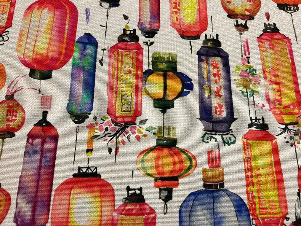3.00 x 2.80 meters cotton fabric - "Chinese lanterns" - Oriental - - Upholstery fabric  - 300 cm - 280 cm #1.1