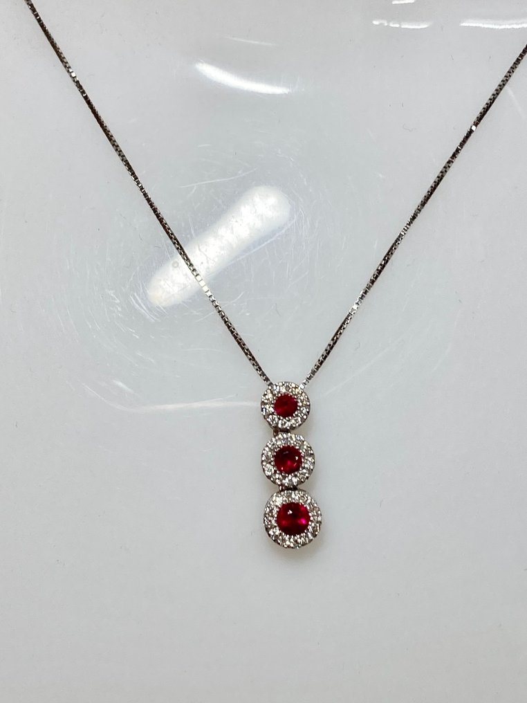 DD Gioielli - 衣领项链 - 18K包金 白金 钻石  (天然) - 红宝石 #2.1