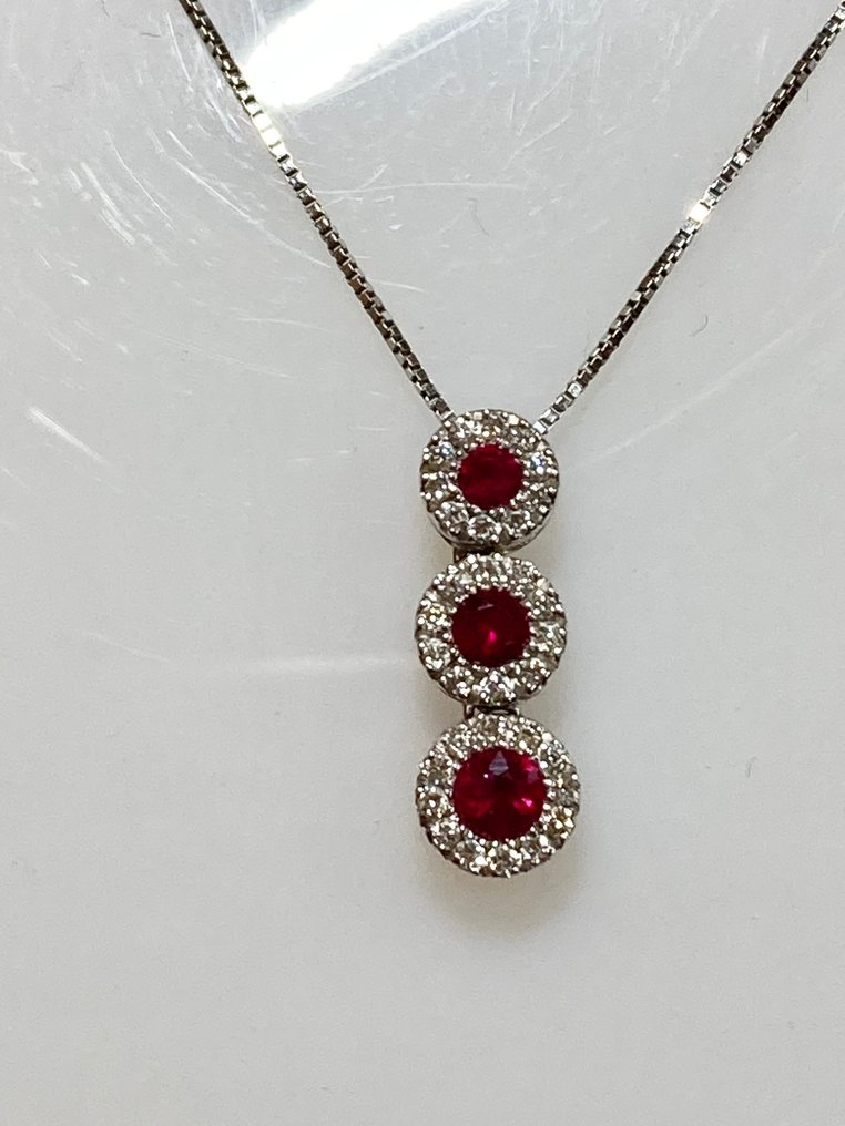 DD Gioielli - 衣领项链 白金 钻石 - 红宝石 #1.1