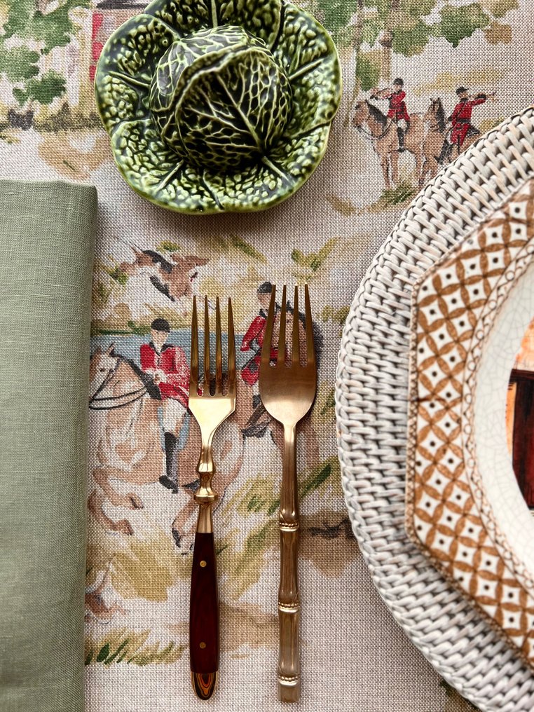 Toalha de mesa Caceria toile de jouy, seis guardanapos de linho a condizer. 2,70 x 1,60 - Toalha de mesa (7)  - 270 cm - 180 cm #1.2