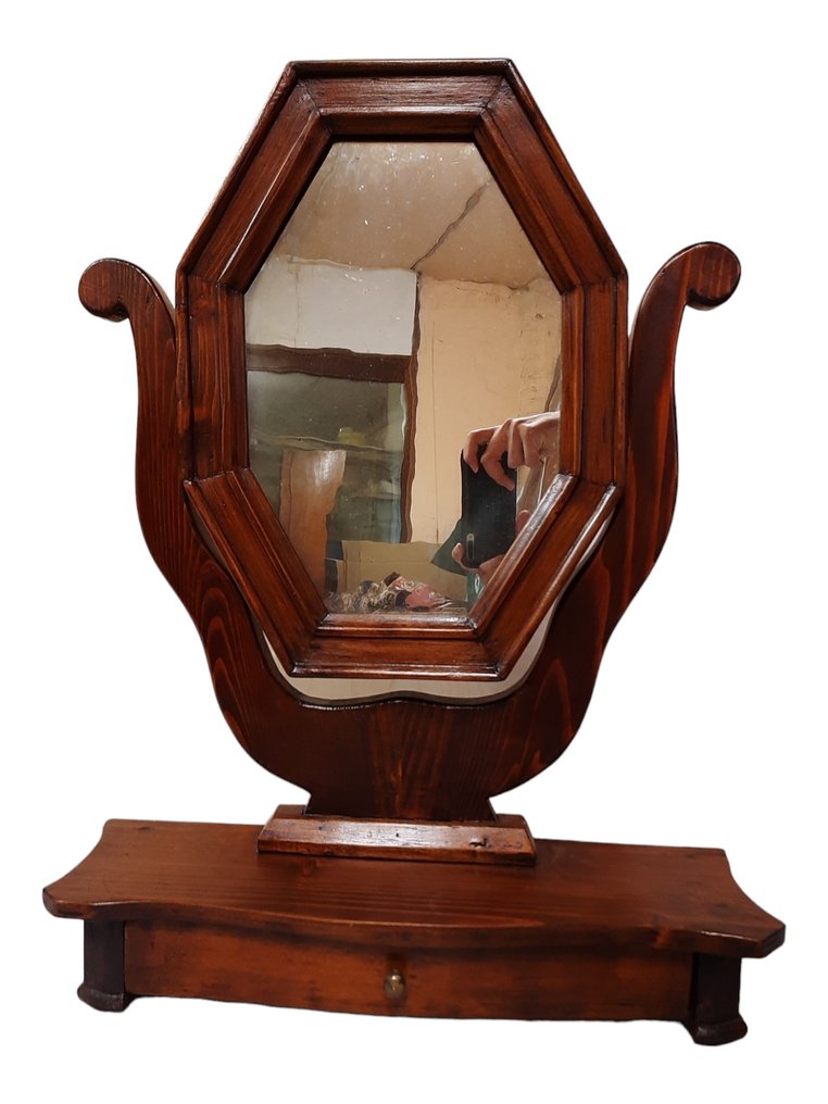 Table mirror  - Walnut colored soft fir wood #2.1