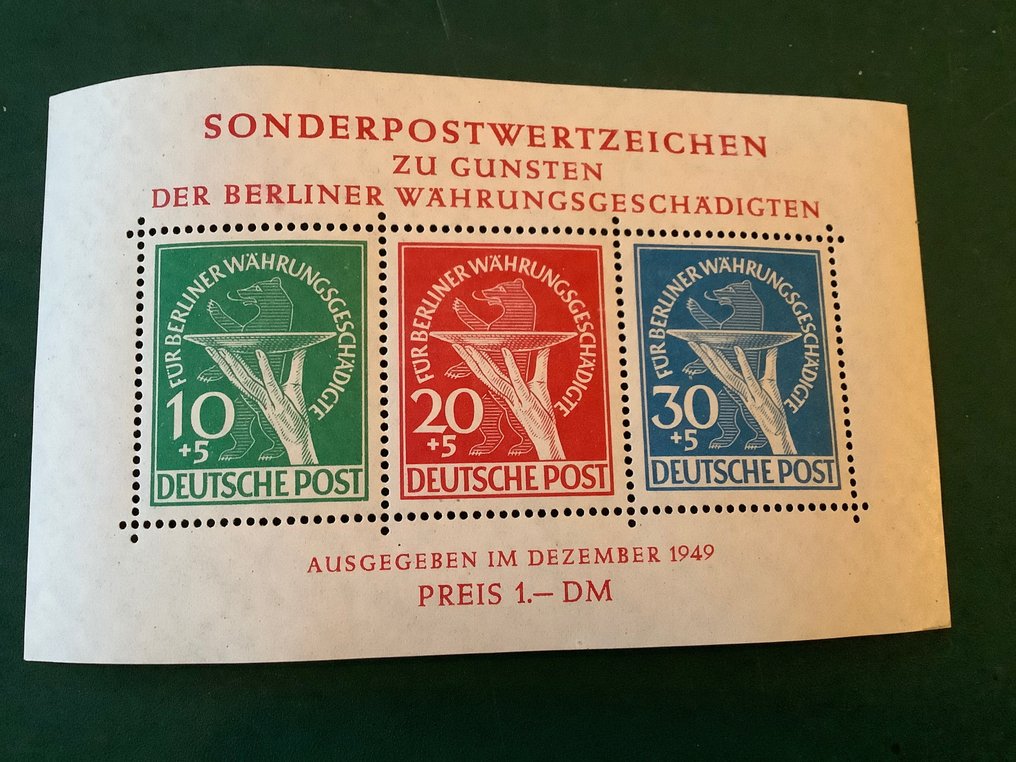 Berlin 1949 - Geldreformblock mit Plattenfehler I - genehmigt Eliades BPP - Michel blok 1 I #1.1