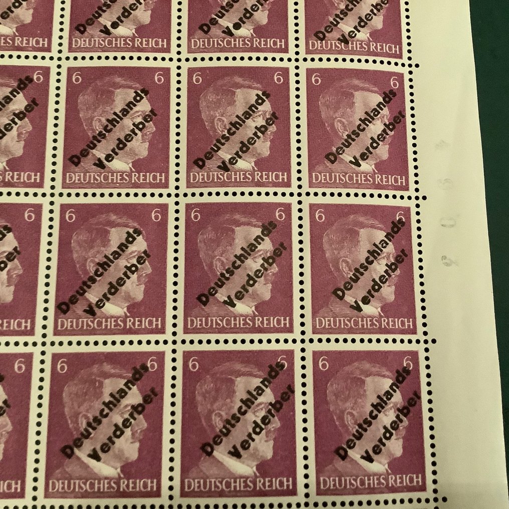Γερμανία - Τοπικά ταχυδρομεία 1945 - MeiBen: 6 Pf σε καλή απόχρωση σε πλήρες φύλλο με σφάλμα πινακίδας - Michel 33az en 33azIII #2.1