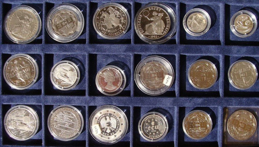 欧洲. ECU Set with certificates in original box. 36 coin/22 silver coin #3.2