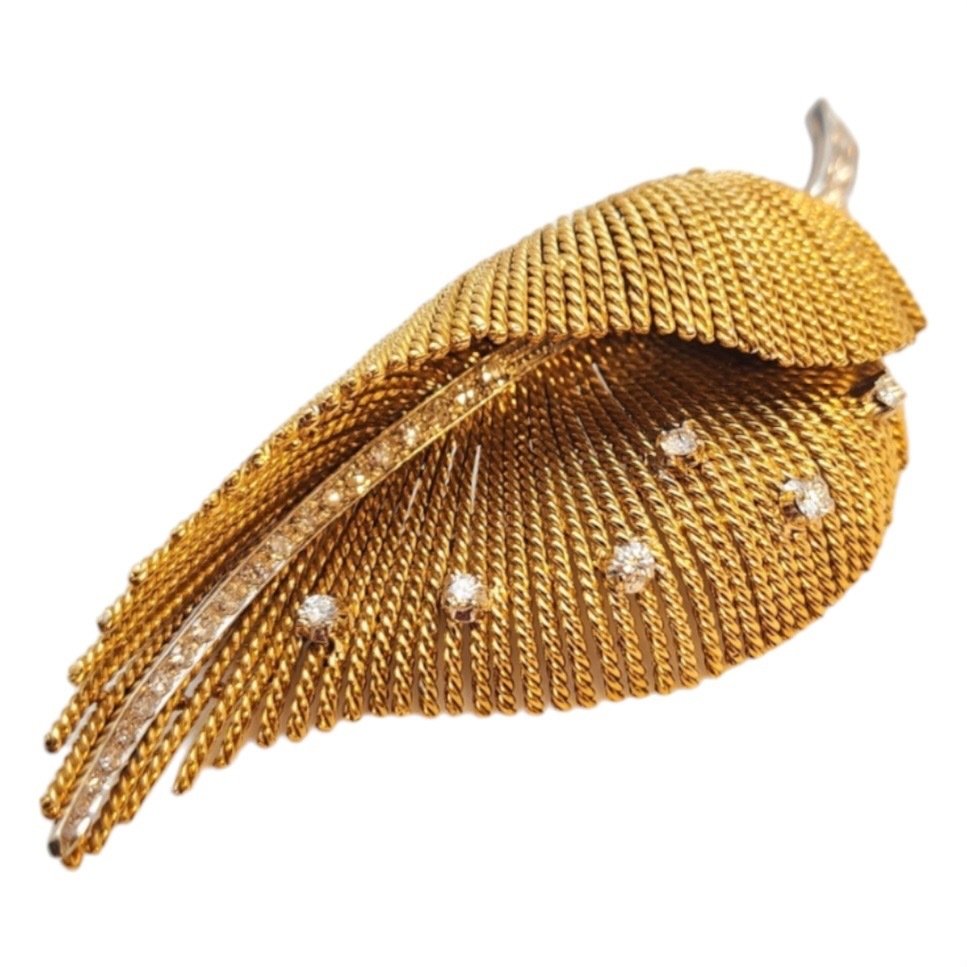 Ciondolo Spilla grande vintage in oro 18 carati e diamanti #1.1