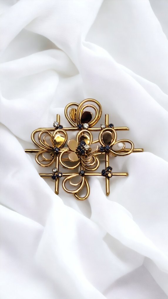 Ciondolo Spilla vintage con diamanti in oro 18 carati 750 - Rubino  #1.2