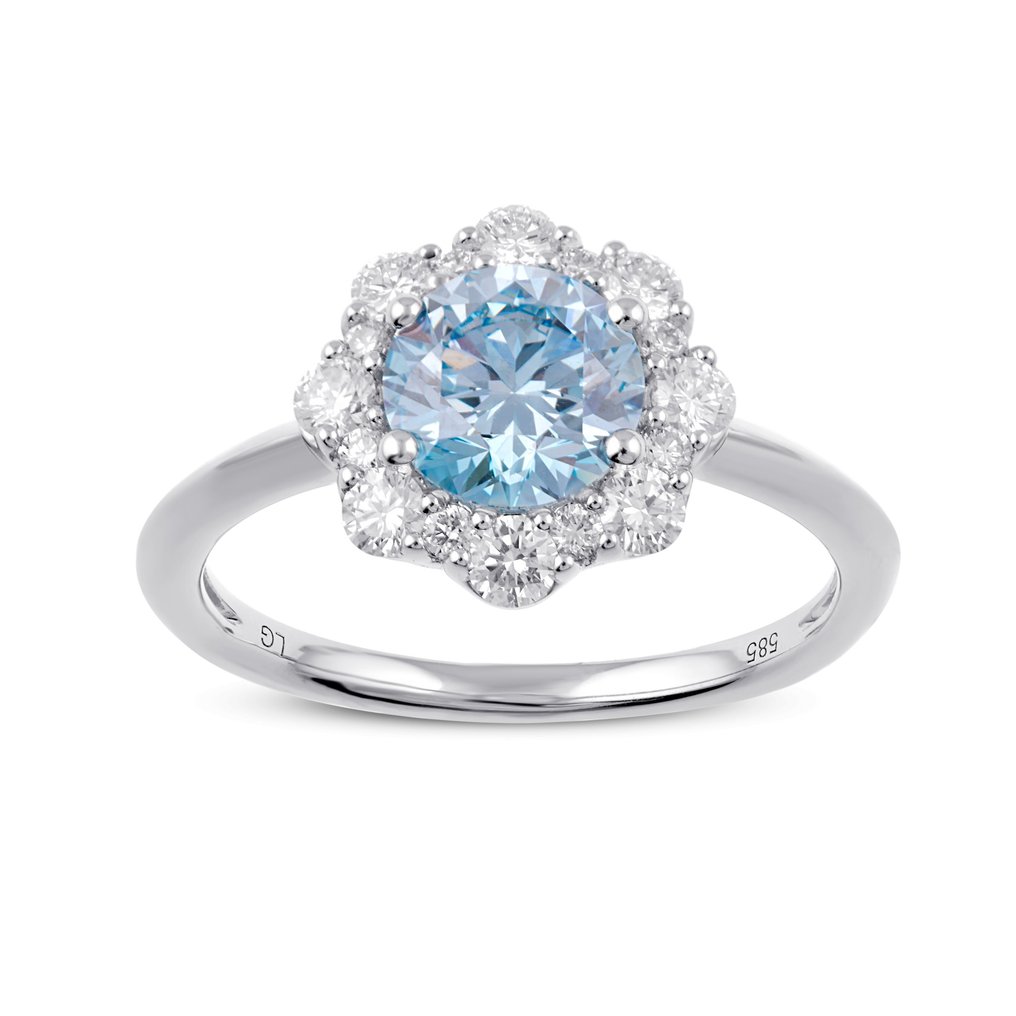 Ring Vittguld -  1.74ct. tw. Blå Diamant  (Labbodlad) - Diamant #1.2