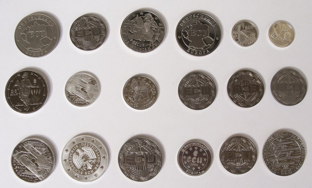 歐洲. ECU Set with certificates in original box. 36 coin/22 silver coin #2.2