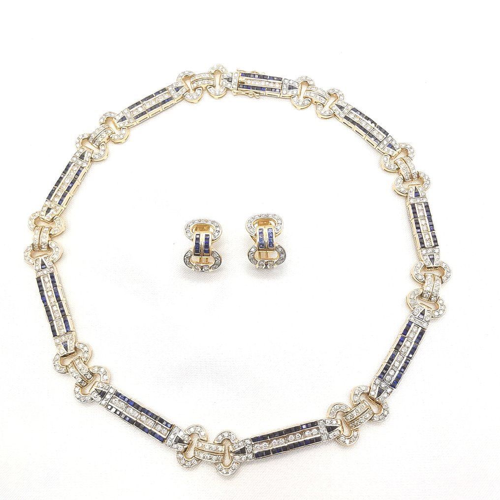 Conjunto de joyas de 2 piezas Oro amarillo Diamante  (Natural) - Zafiro  #1.2