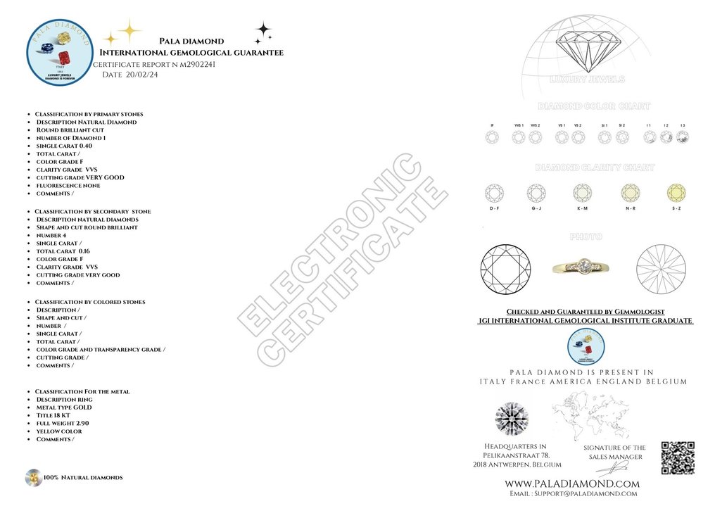 Pala Diamond - 0.56 ct - 戒指 黃金 鉆石 #1.3