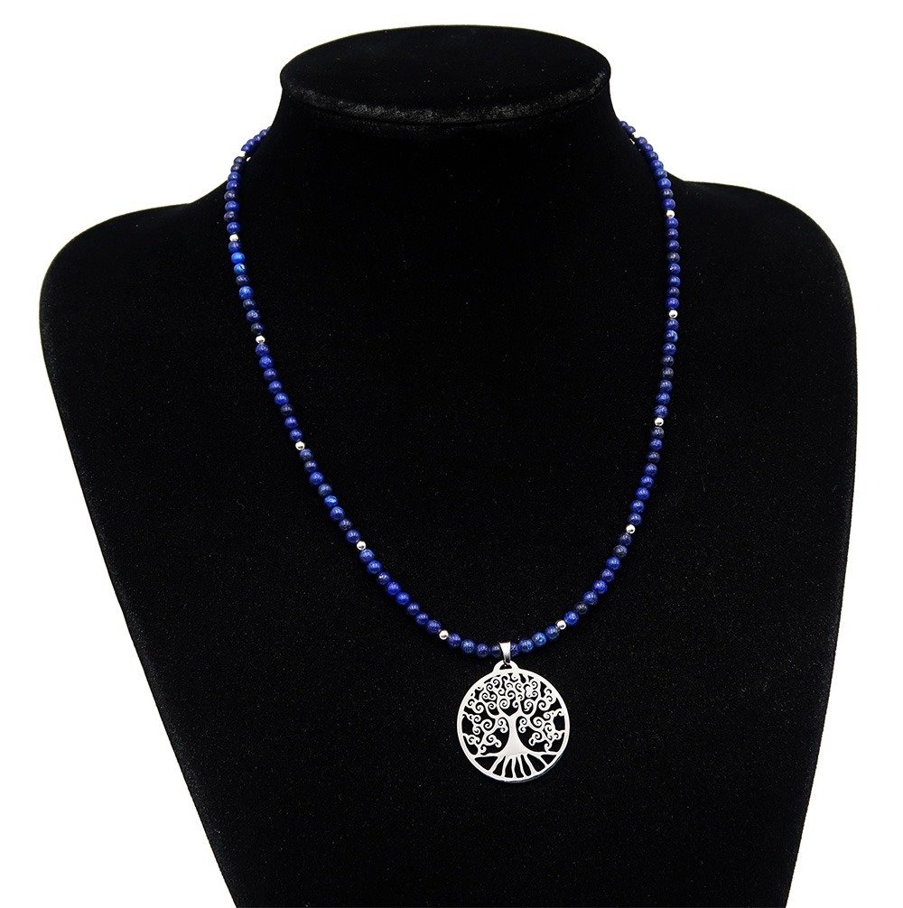 青金石 - 盖亚之心——永恒生命树项链——扣环，925纯银珍珠 - 吊坠项链 #3.2