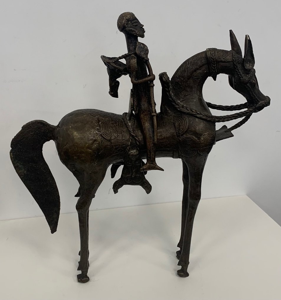 Desconocido - Escultura de bronce macizo: Jinete Dogon a Caballo #1.1