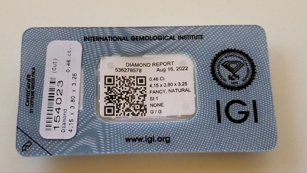 1 pcs Diamante  (Natural)  - 0.46 ct - Quadrado com cantos cortados - SI1 - International Gemological Institute (IGI) #2.2