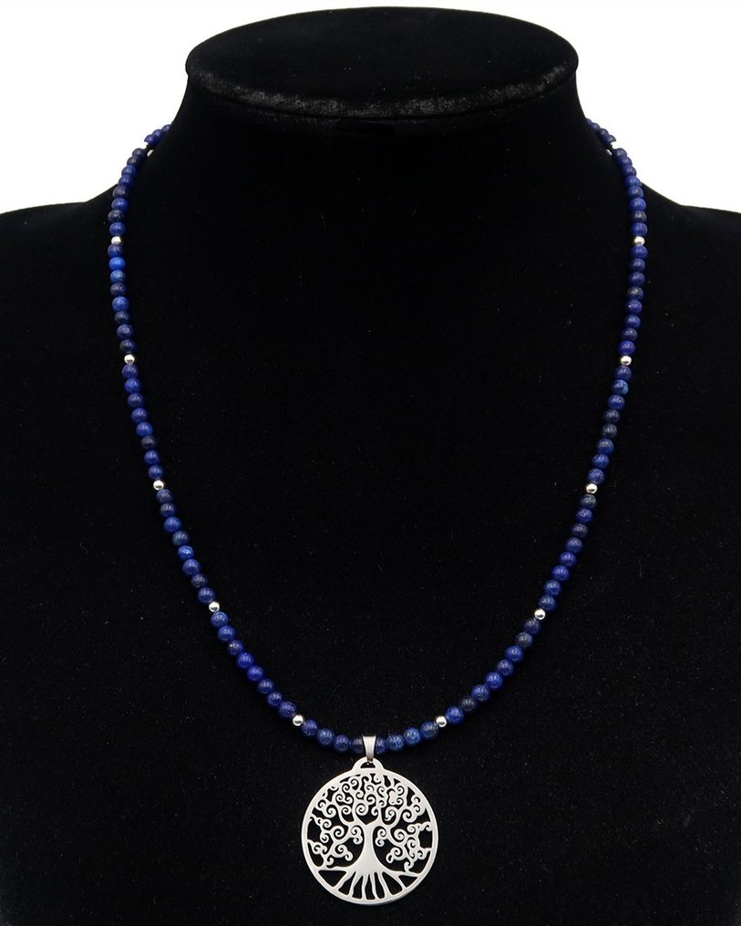 青金石 - 盖亚之心——永恒生命树项链——扣环，925纯银珍珠 - 吊坠项链 #1.0