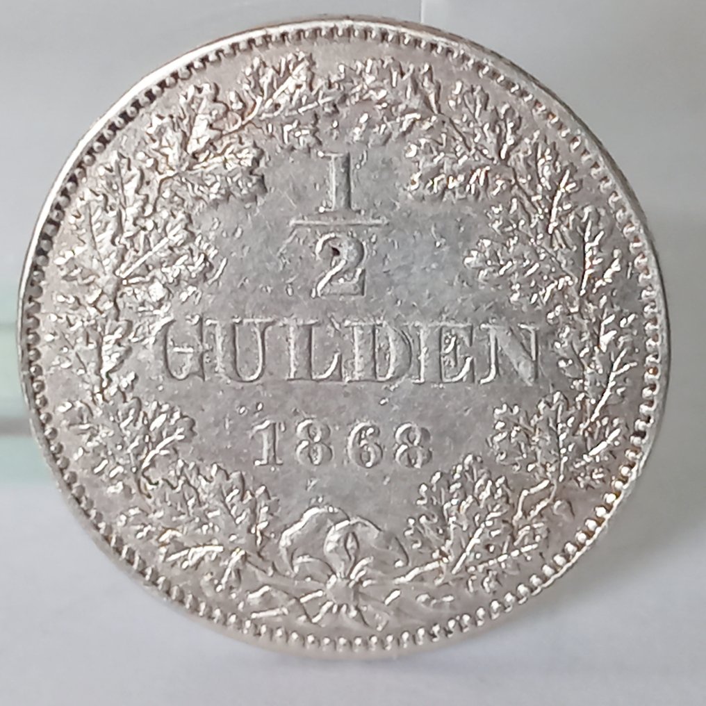 Allemagne, Württemberg. Karl I. (1864-1891). 1 /2 Gulden 1868  (Sans Prix de Réserve) #2.1