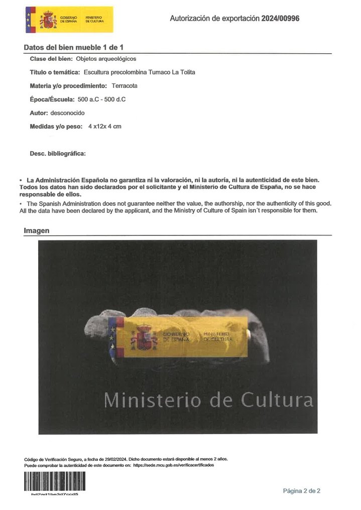 圖馬科-托利塔 Terracotta 擁有西班牙出口許可證的前哥倫布鱷魚 - 4 cm #2.2