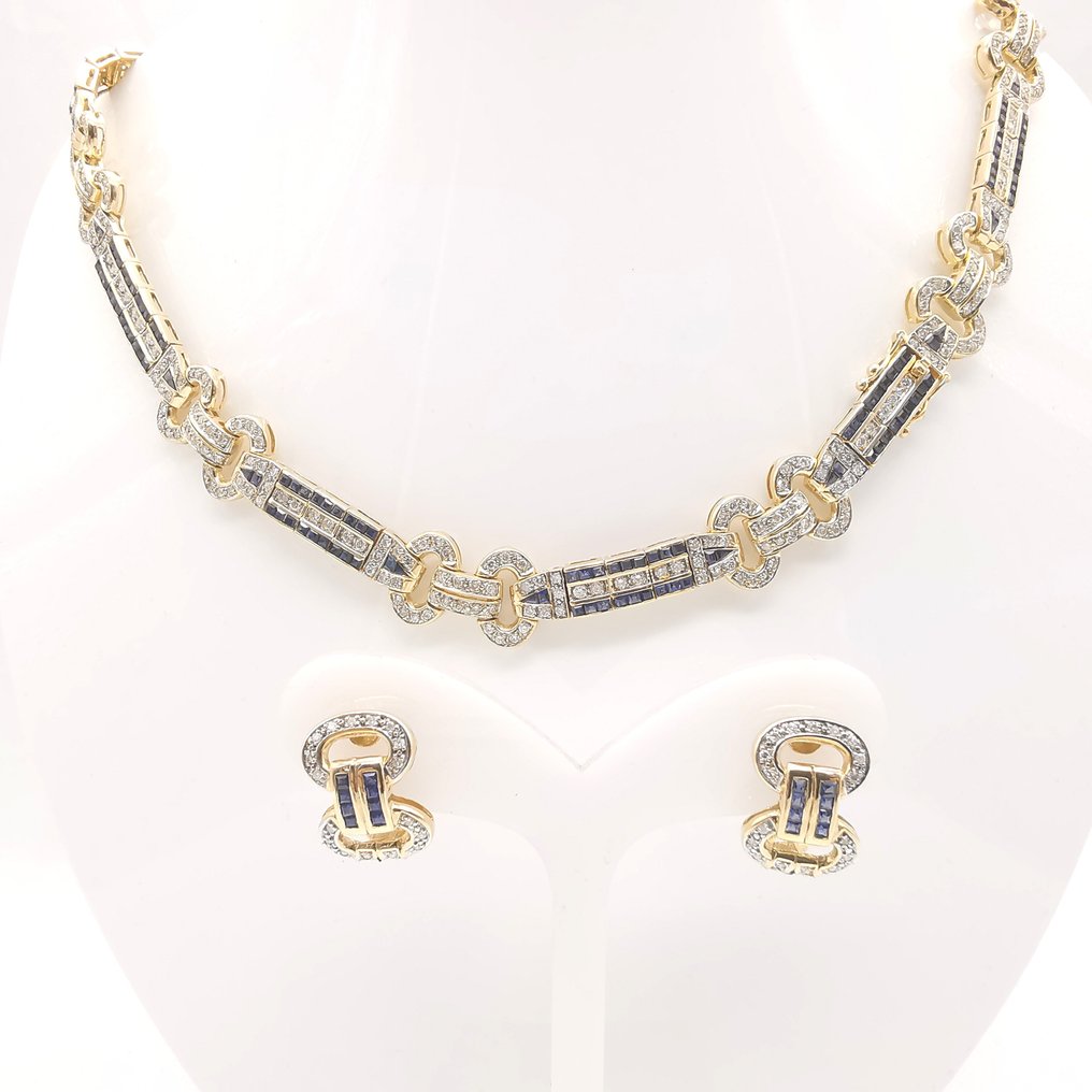 Conjunto de joyas de 2 piezas Oro amarillo Diamante  (Natural) - Zafiro  #1.1