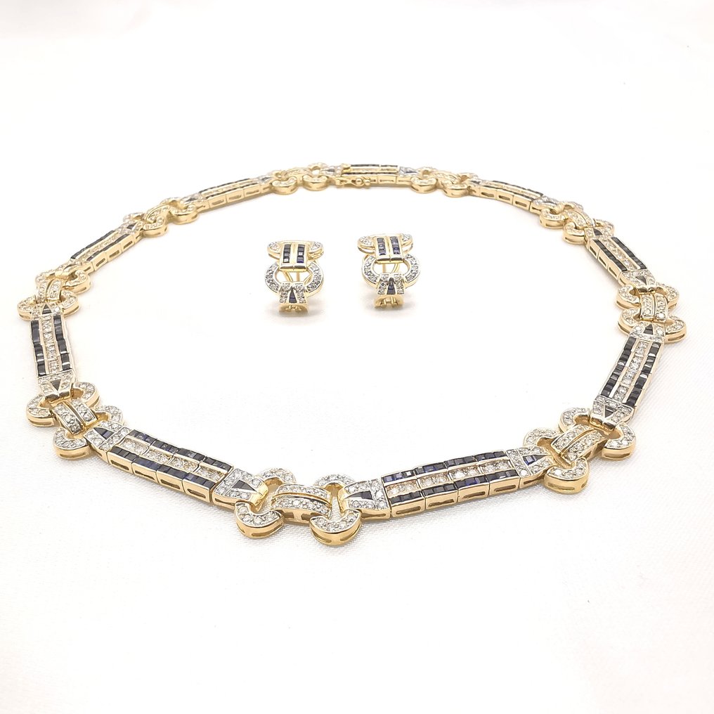 Conjunto de joyas de 2 piezas Oro amarillo Diamante  (Natural) - Zafiro  #2.1
