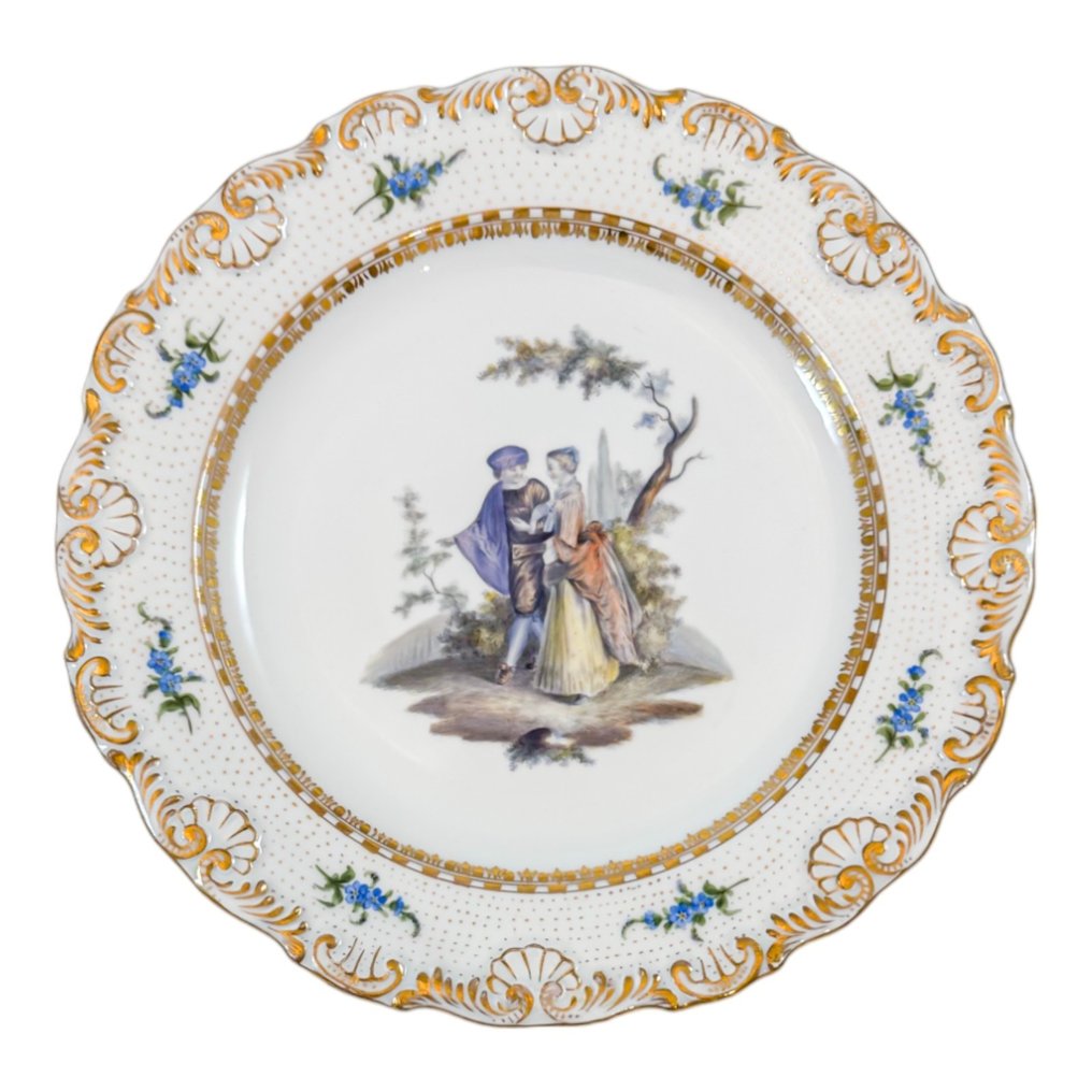 Meissen - Tallerken - Courting couple in Medieval dress - Porcelæn #1.1