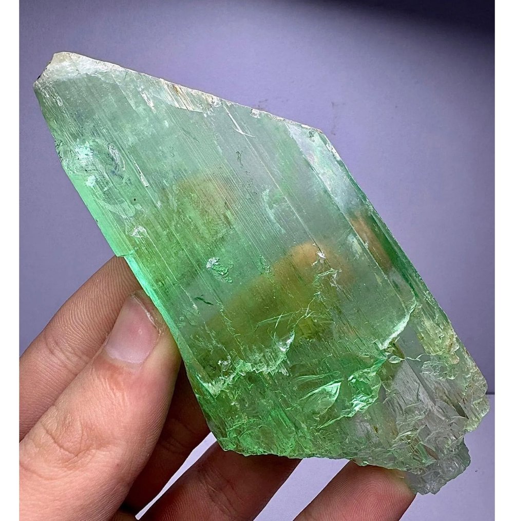 Finisat top verde bogat uriaș Kunzit Cristal - Înălțime: 127 mm - Lățime: 24 mm- 298 g - (1) #2.1