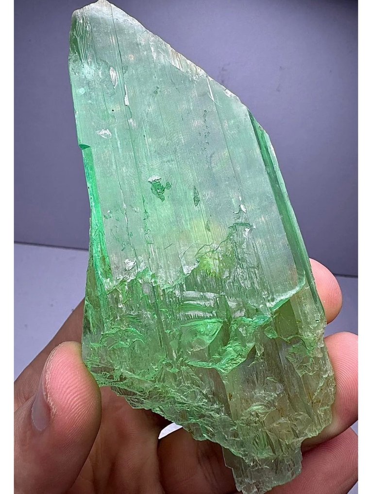Finisat top verde bogat uriaș Kunzit Cristal - Înălțime: 127 mm - Lățime: 24 mm- 298 g - (1) #1.2
