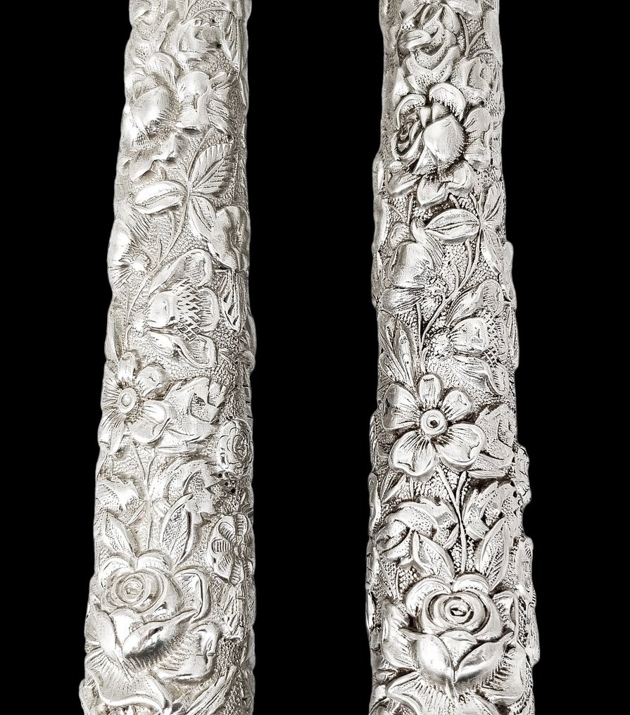 S. Kirk and Son Baltimore Silver "Repousse" carving set embossed with flowers - Utskjæringssett (2) Frihet #2.1