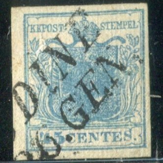 意大利古國－倫巴第-威尼托王國 1851 - 45分印刷在cotelè纸上 - Sassone 17 #1.0