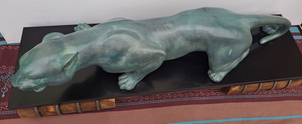 GUY DEBE - 雕刻, pantere a la chasse - 22 cm - 大理石, 粗鋅, 雪花石膏 - 1930 #3.1