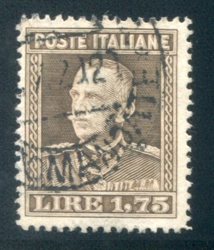 義大利王國 1929 - 維特埃馬努埃萊三世 1.75 里拉棕色凹痕。 13 3/4 取消 - sassone 242 #1.1