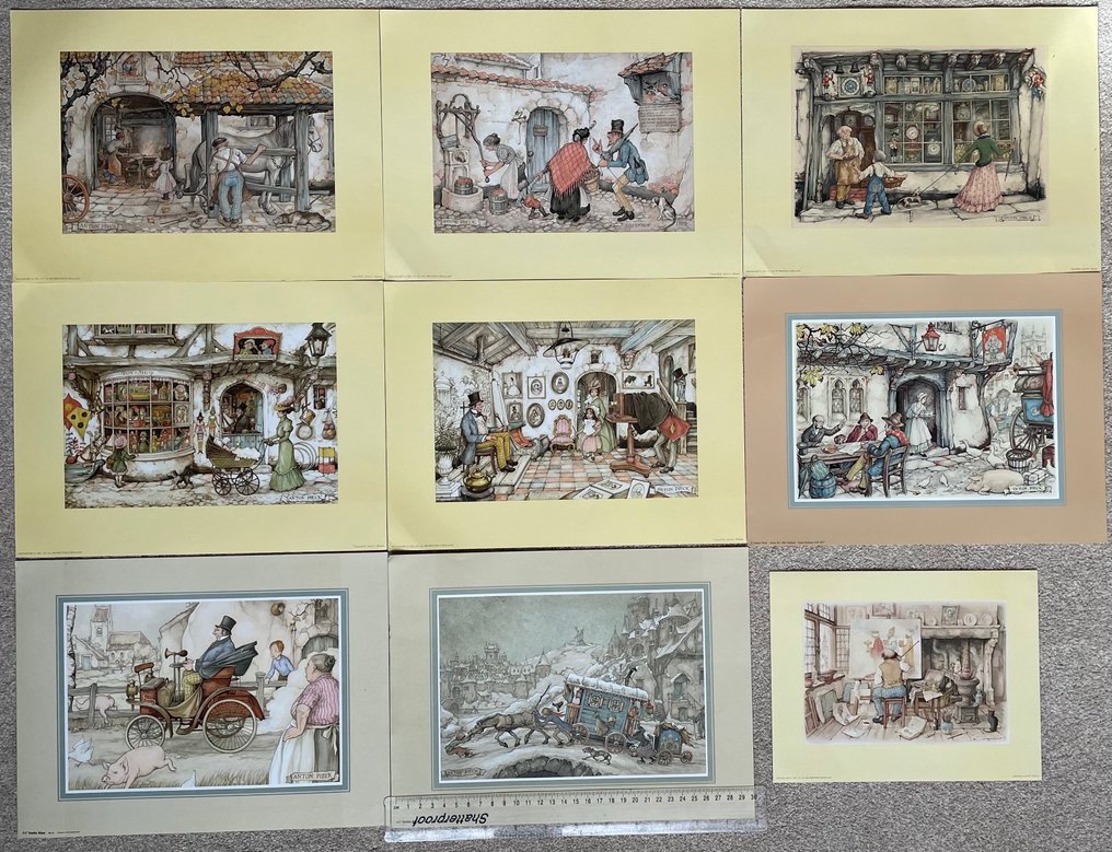 Anton Pieck - 9 prints, incl. Toyshop, Artist, Blacksmith, Queens Clock shop #2.1
