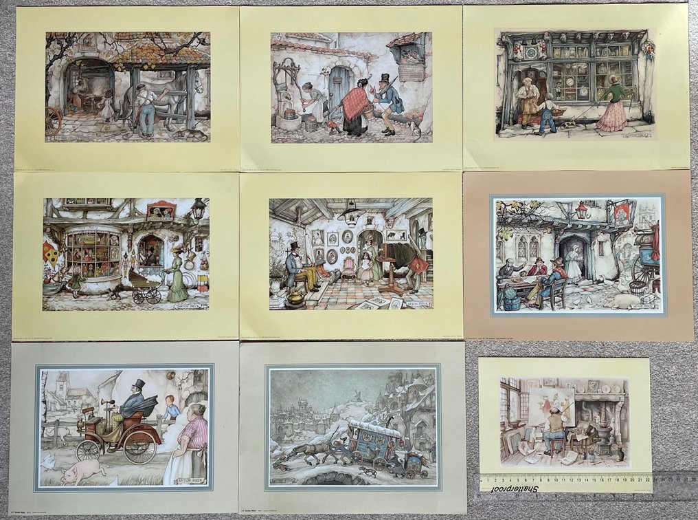 Anton Pieck - 9 prints, incl. Toyshop, Artist, Blacksmith, Queens Clock shop #3.2
