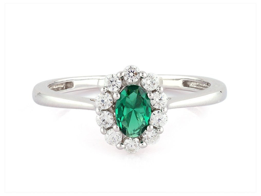 Ring - 18 kt. White gold -  0.61ct. tw. Emerald - Diamond #3.1