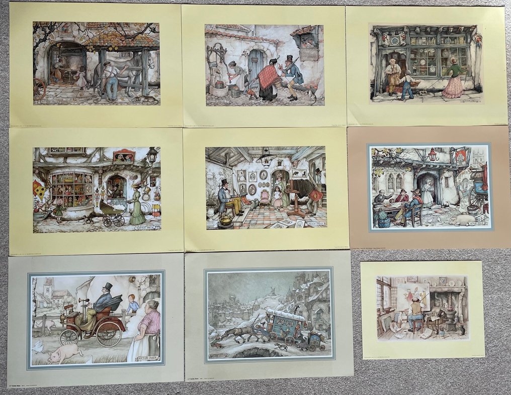 Anton Pieck - 9 prints, incl. Toyshop, Artist, Blacksmith, Queens Clock shop #1.0