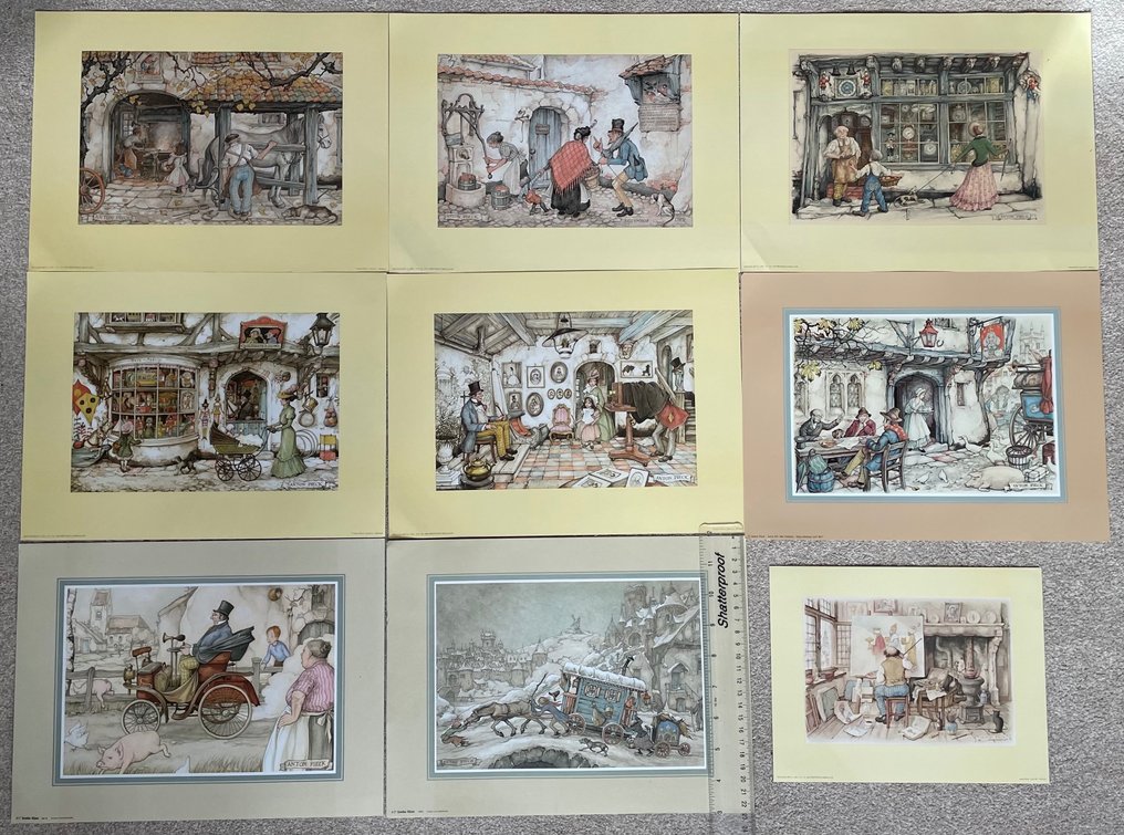 Anton Pieck - 9 prints, incl. Toyshop, Artist, Blacksmith, Queens Clock shop #4.3