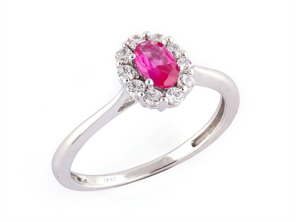 Δαχτυλίδι - 18 καράτια Λευκός χρυσός -  0.61ct. tw. Ρουμπίνι - Διαμάντι #1.0