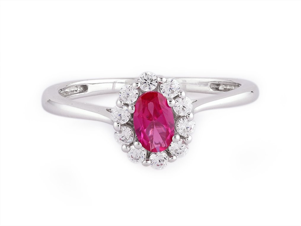 Δαχτυλίδι - 18 καράτια Λευκός χρυσός -  0.61ct. tw. Ρουμπίνι - Διαμάντι #2.1