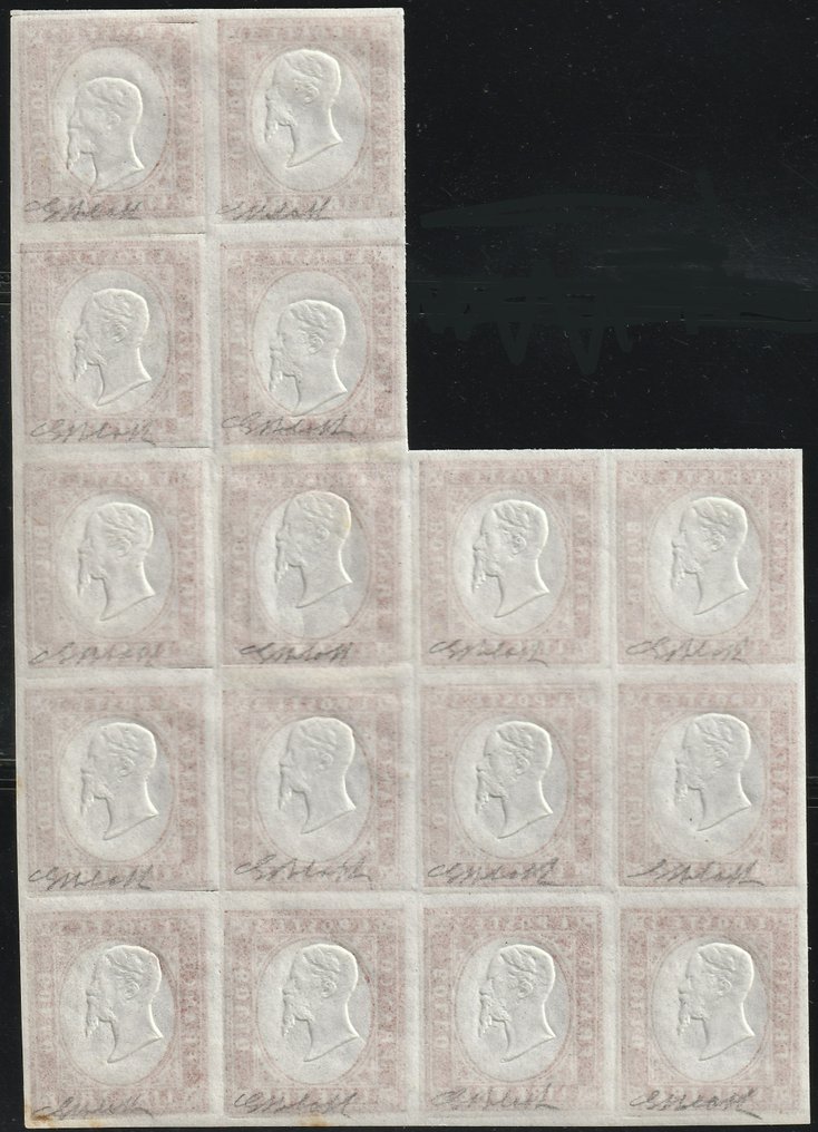 Italienische antike Staaten - Sardinien  - IV^ Am. 3 l. dunkles Kupfer Block 16 mit 1. Ex. Double Effigy weicht stark von Sass 18Aa ab, #2.1