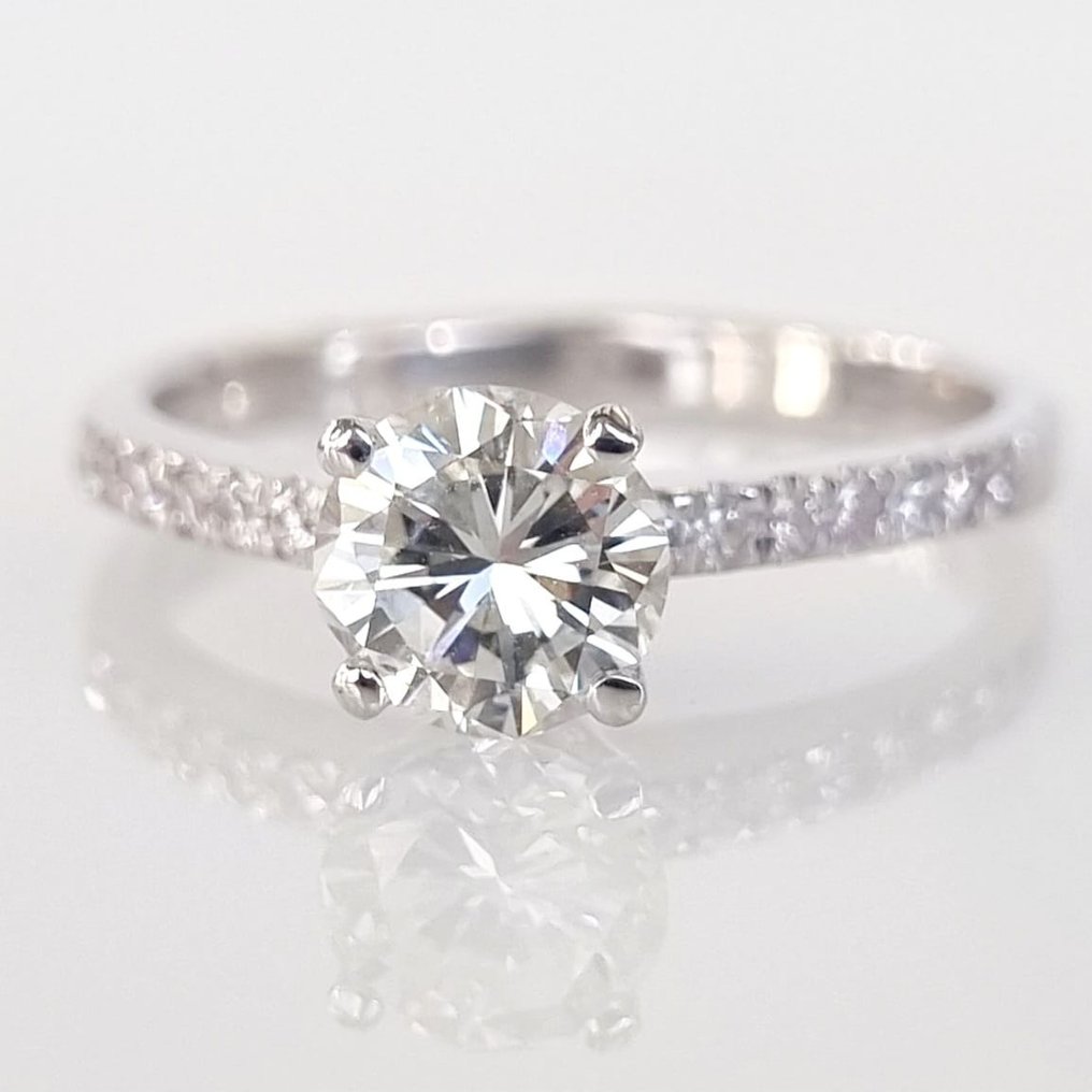 Anel de noivado - 18 K Ouro branco -  1.11ct. tw. Diamante  (Natural) #1.1