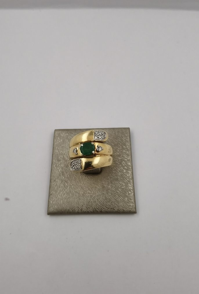 戒指 - 18 克拉 黃金 祖母綠 - 鉆石 #2.1
