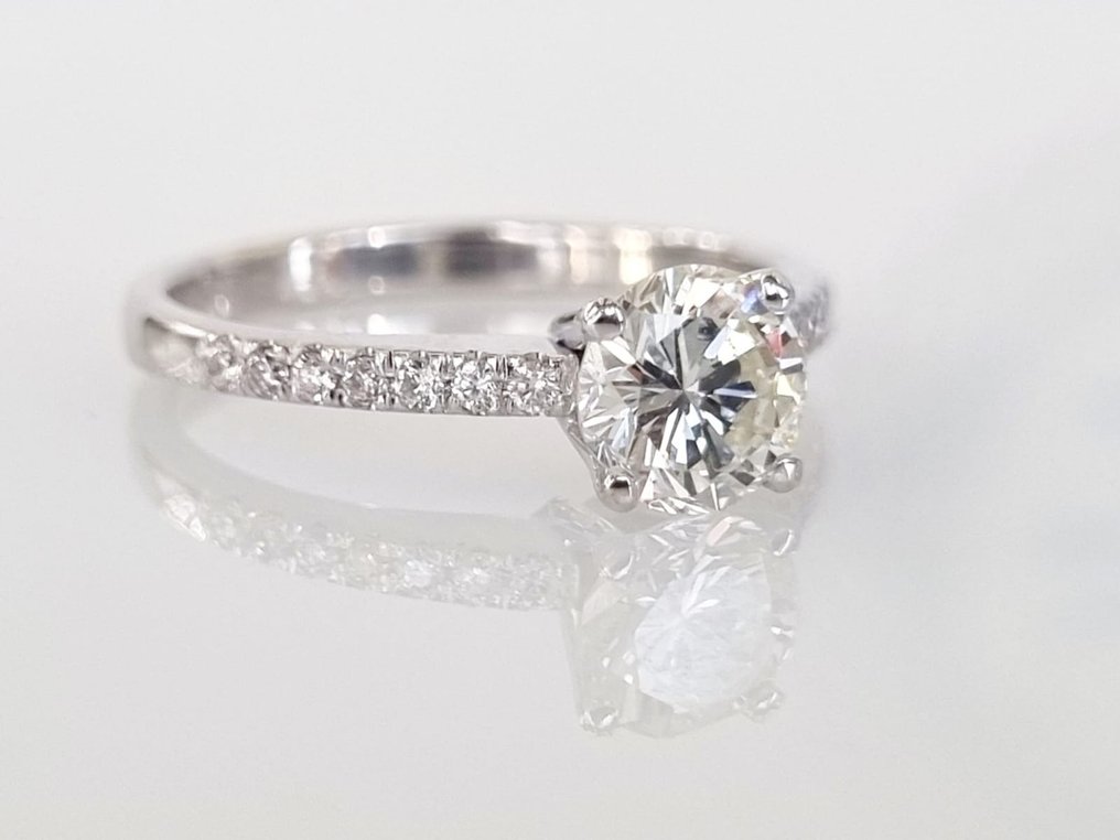Anel de noivado - 18 K Ouro branco -  1.11ct. tw. Diamante  (Natural) #2.1