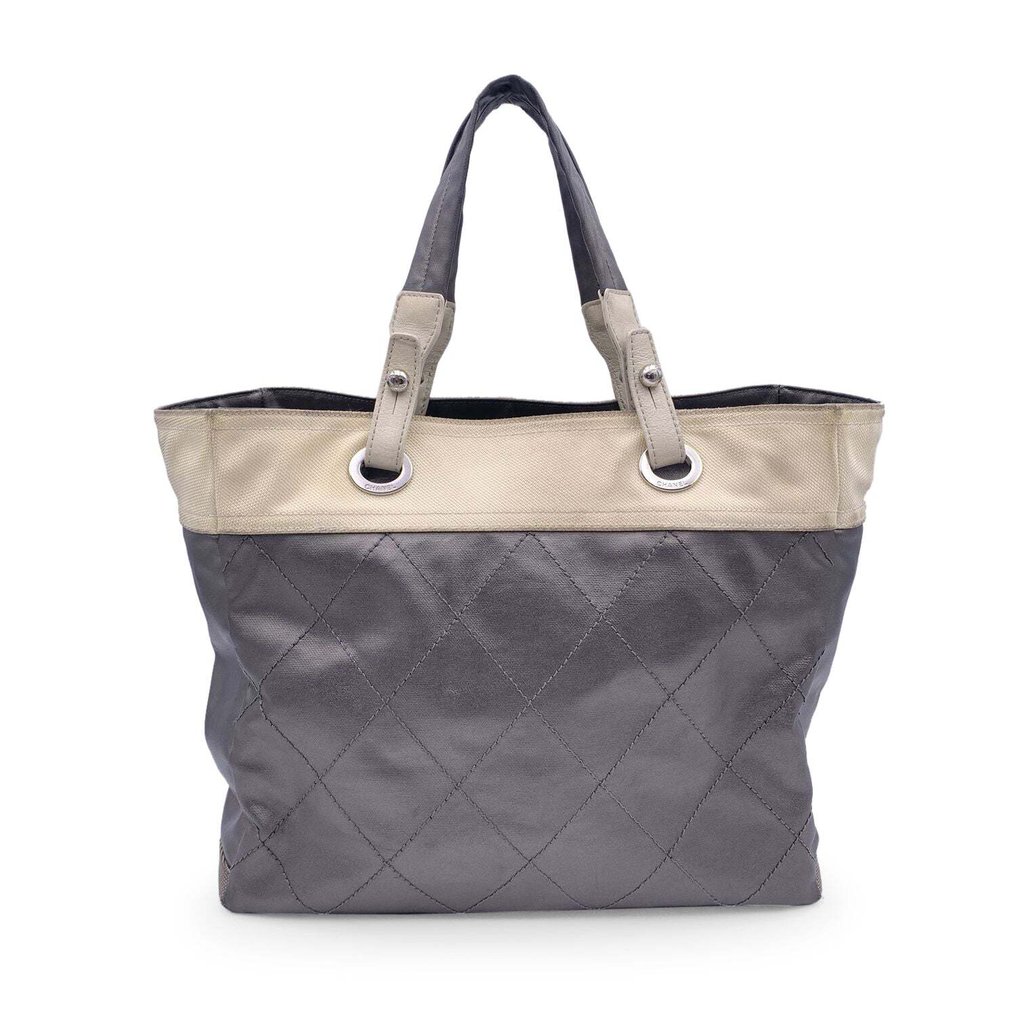 Chanel - Gray Metallic Quilted Canvas Biarritz - Torebka typu tote bag #2.1