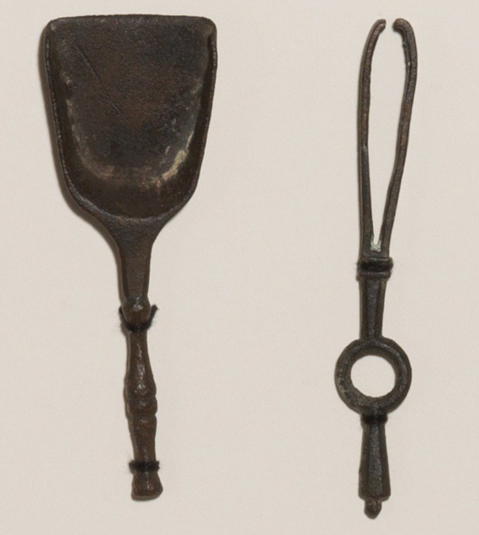 Ancient Roman Bronze Set of Medical instruments on a frame. 1st-3rd century AD. 37 cm height. #4.3